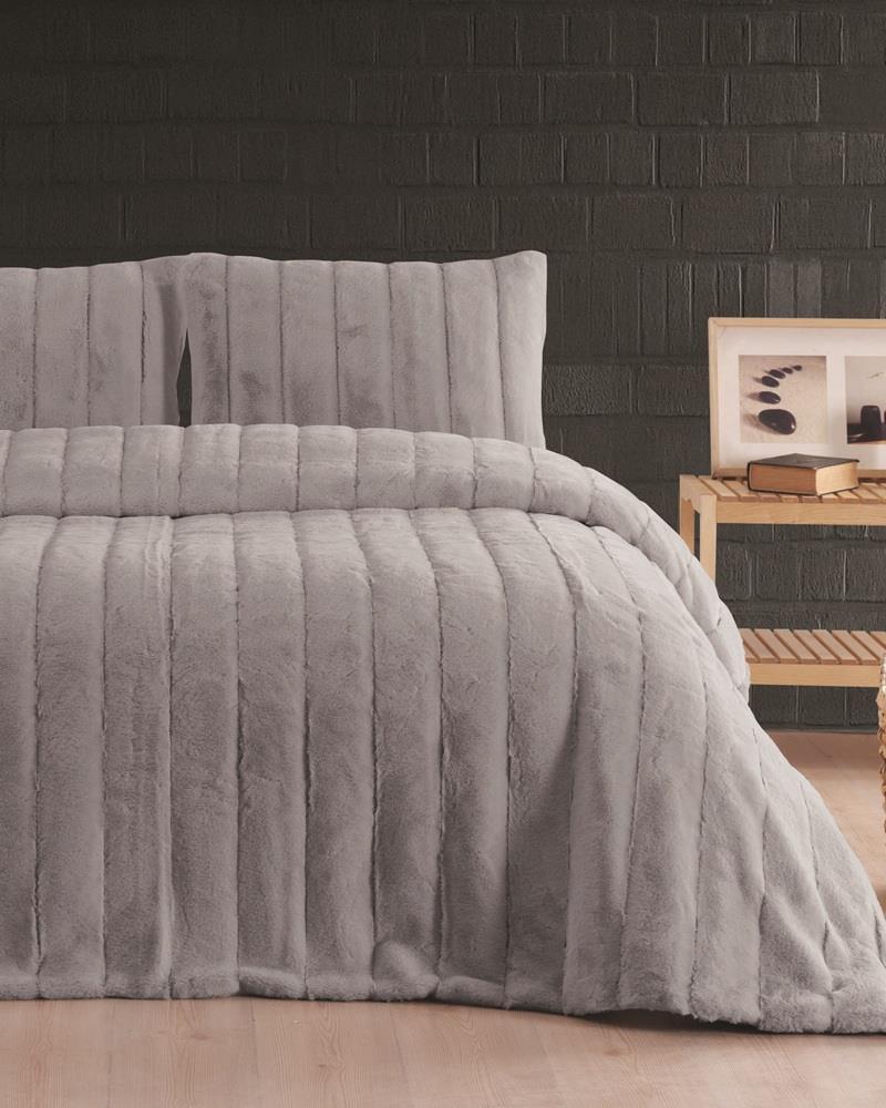 Picture of Merinos Luxe 3 Parça Çift Kişilik Yatak Örtüsü Seti Kutulu 230x250 Çizgili Silver