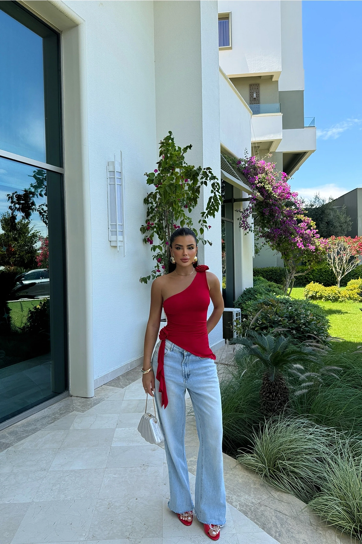 Picture of Red Rose Detail Gathered Blouse