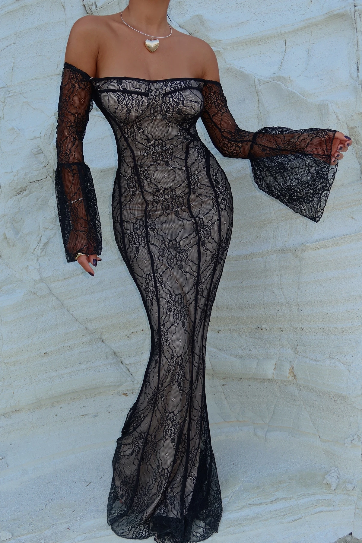 Picture of Black Lace Detail Long Dress