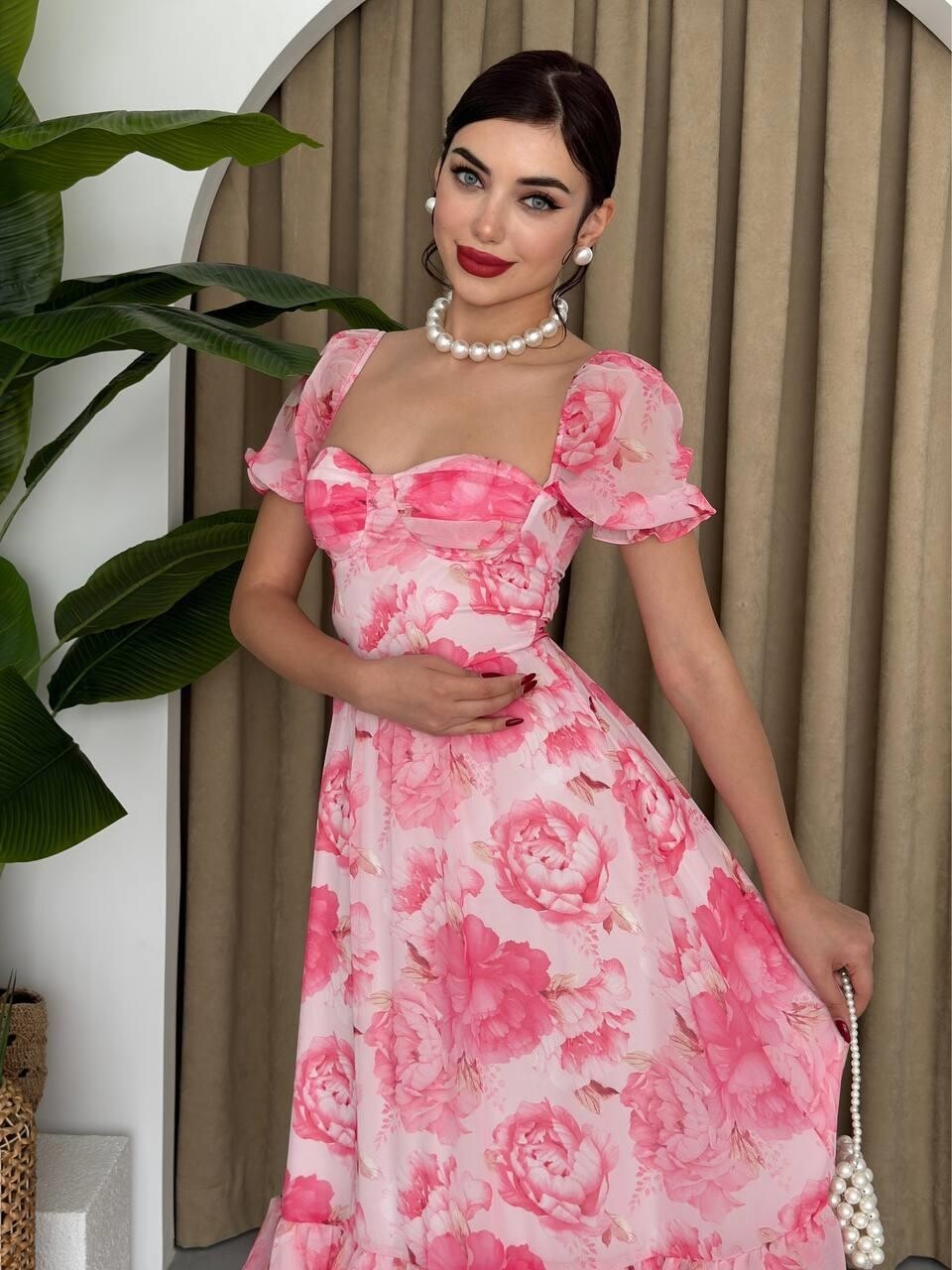 Picture of ŞİFON KUMAŞ DİJİTAL DESEN BASKILI ELBİSE