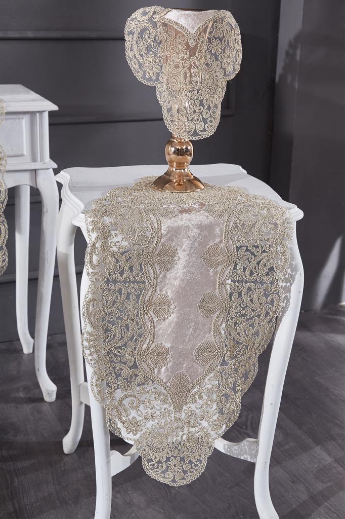 Picture of Fransız Güpürlü Kadife Sırma Salon Takımı 5 Parça Cappucino