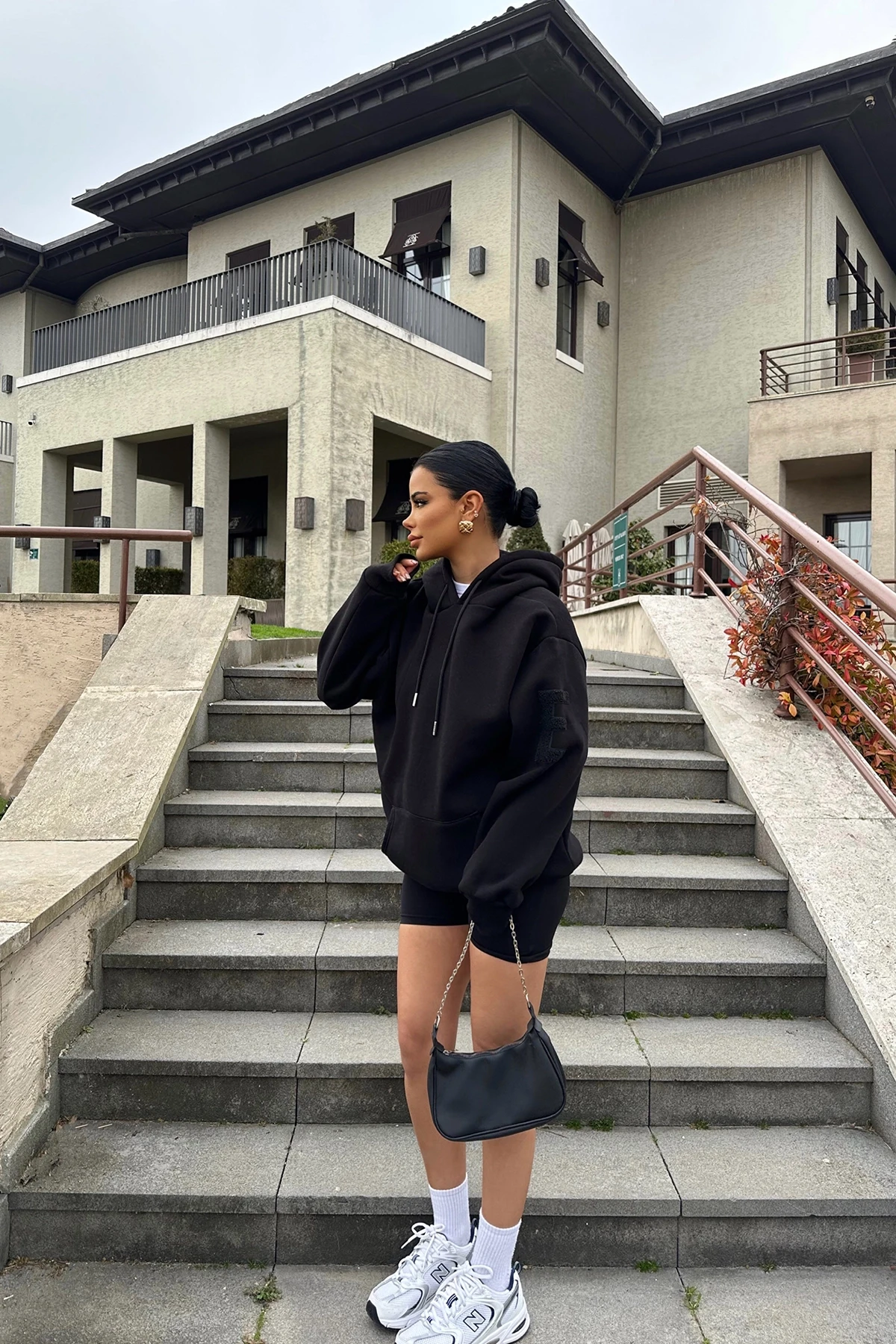 Picture of Black Hooded E Embroidered Sweat