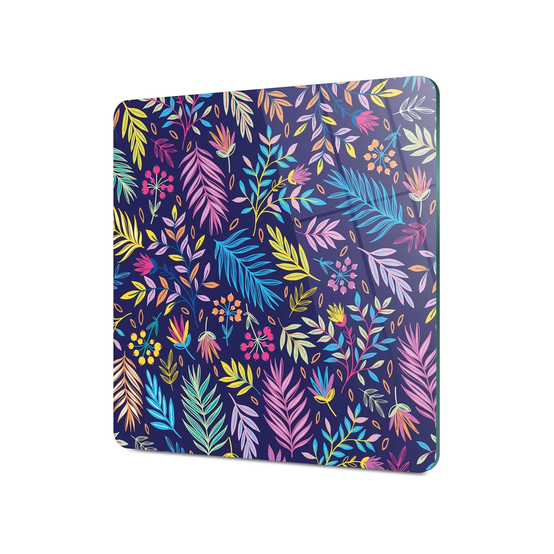 Picture of Decovetro Cam Kesme Tahtası ve Sunumluk Kare Renkli Yaprak Desenli 30x30 Cm