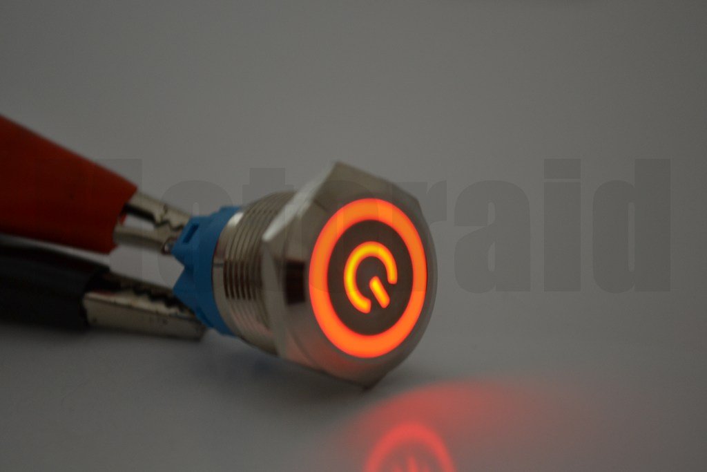 Picture of 19mm POWER Logolu Kalıcı Metal Anahtar Kırmızı Işıklı 1NO/1NC 12V 24V 1-0