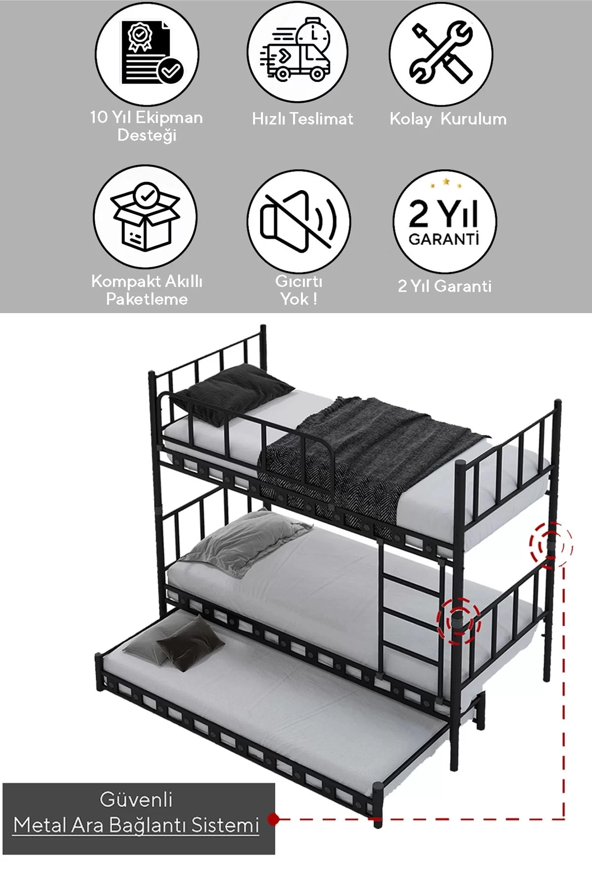 Picture of Zambak Yavrulu Genç Çocuk Odası Metal Ranza Ve Karyola 90x200