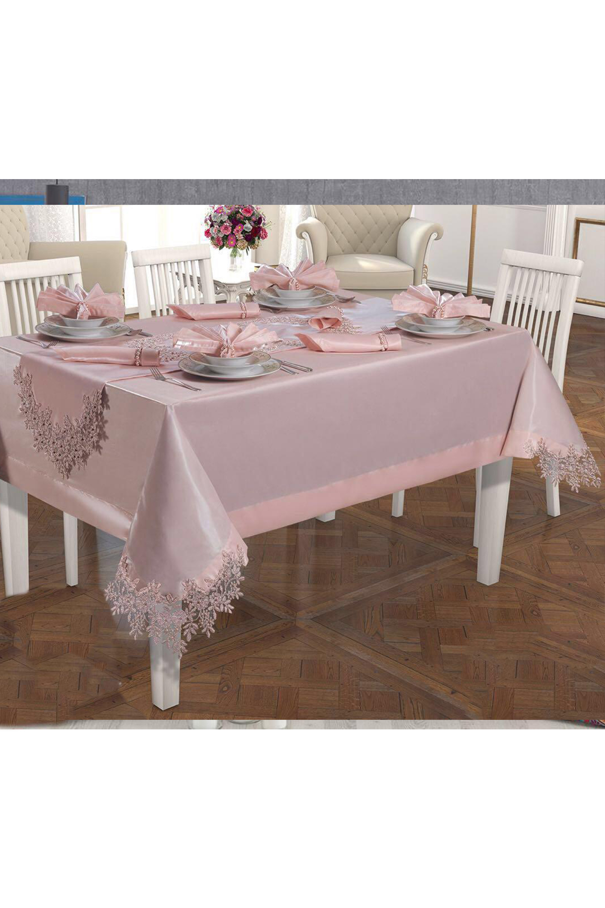 Picture of Fransız Güpürlü Angel Masa Örtüsü Takımı 26 Parça Pudra