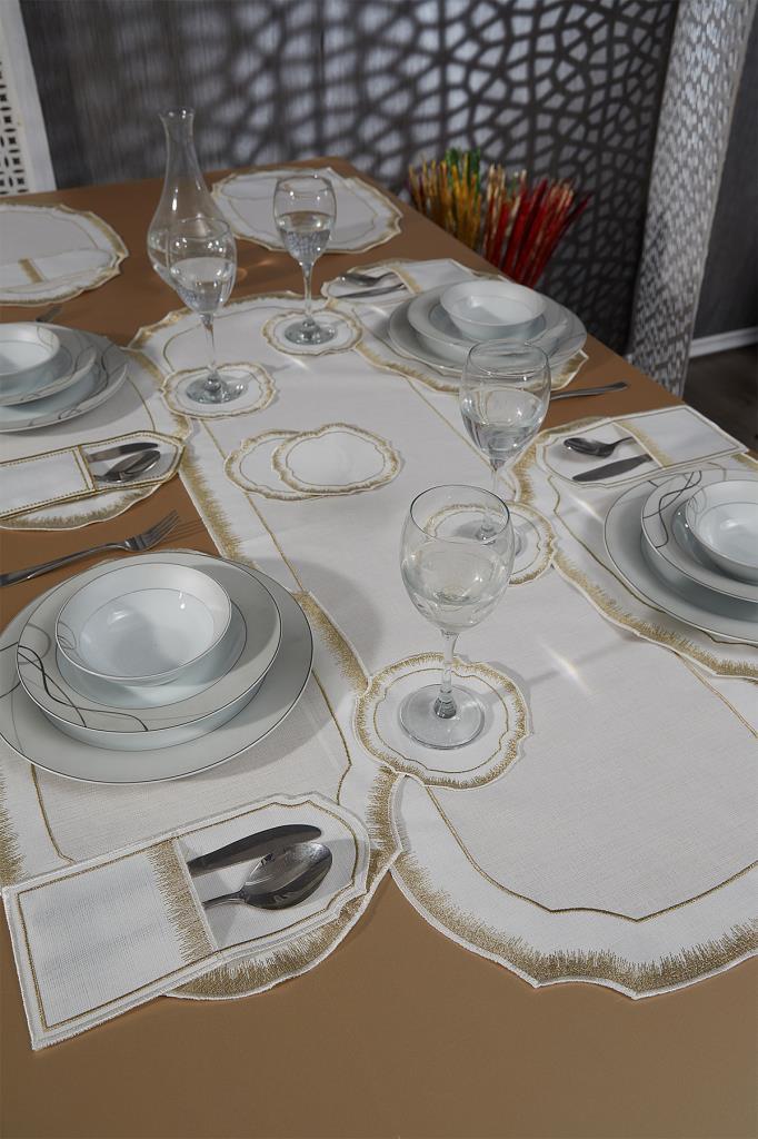 Picture of Aslı Keten Nakışlı Amerikan Servis Takımı 19 Parça Gold