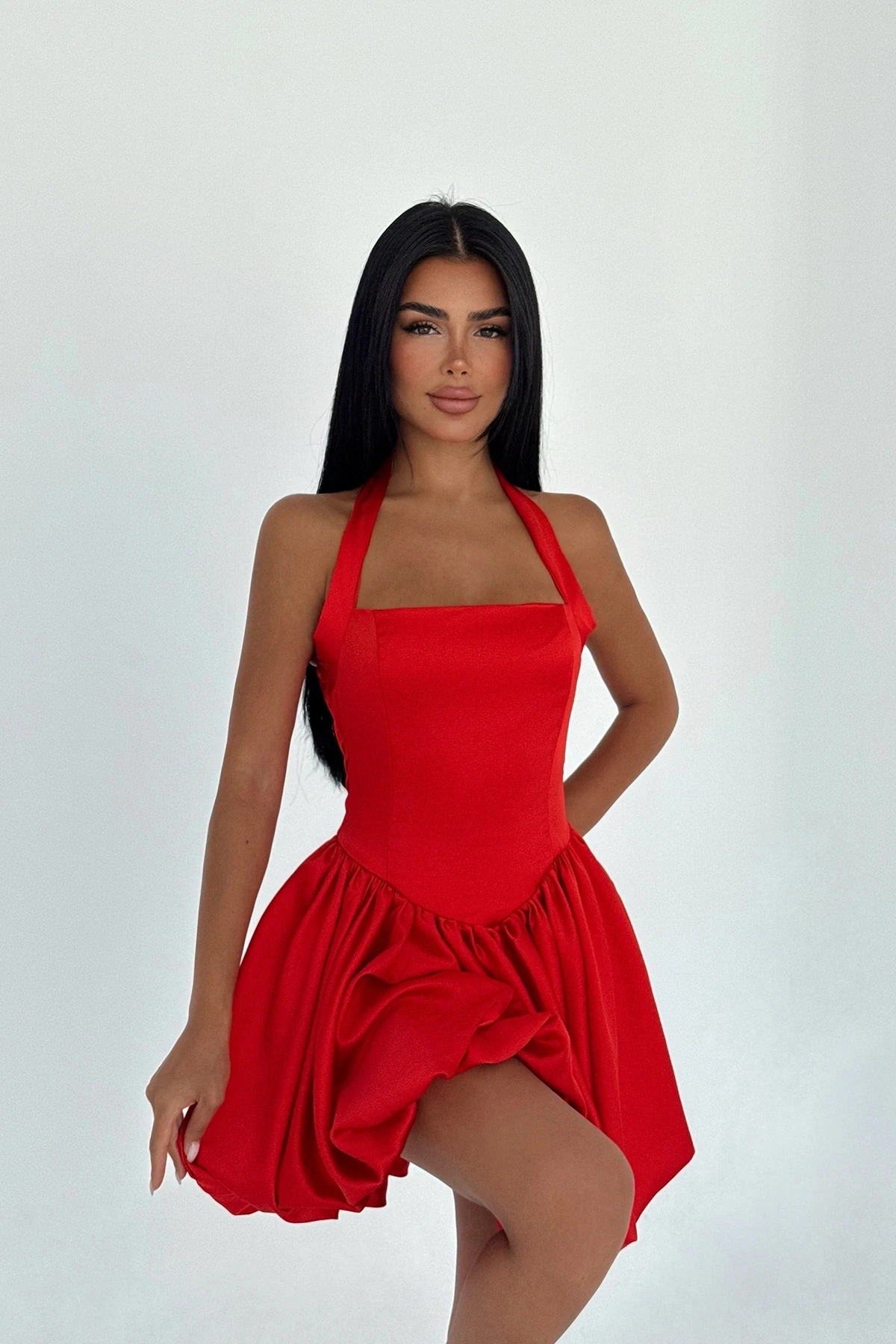 Picture of Red Estella Mini Balloon Hem Dress