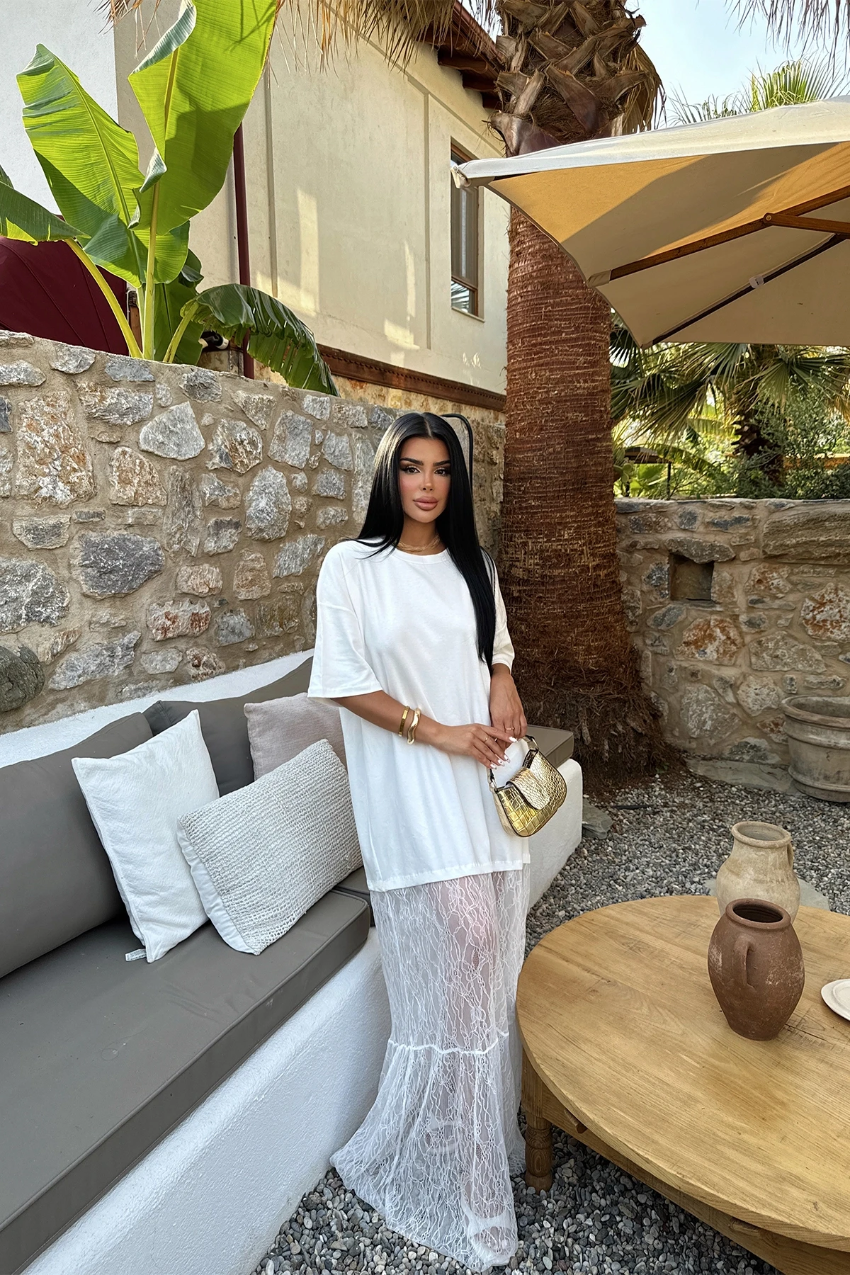 Picture of White Lace Detail Long Dress