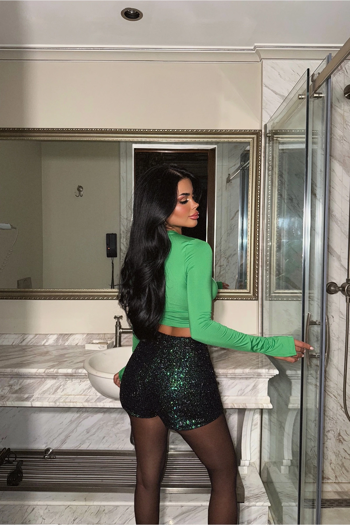 Picture of Green Sequin Detail Shorts