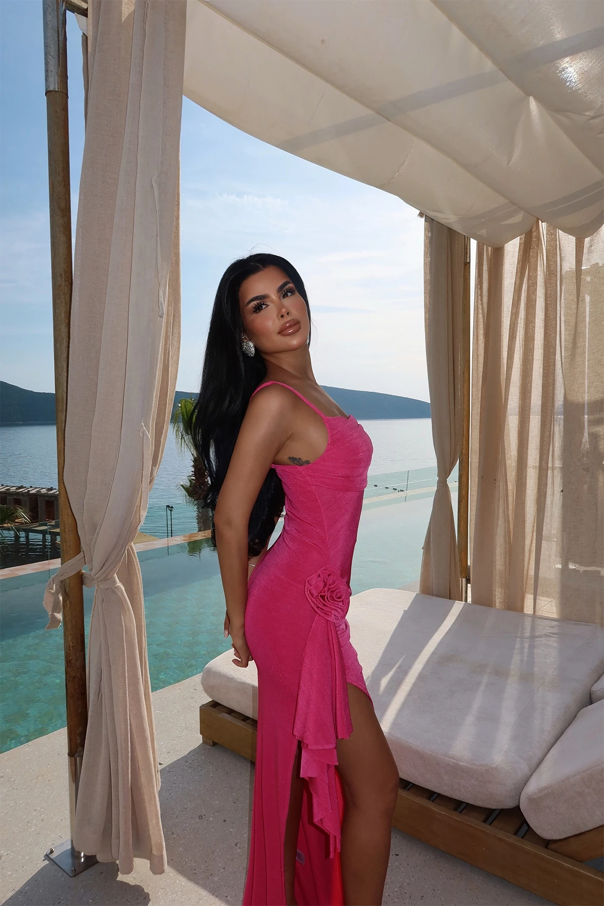 Picture of Fuchsia Bedhany Rose Detailed Slit Long Dress