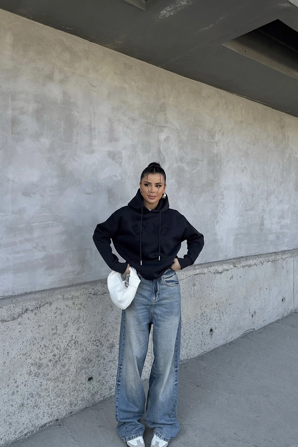 Picture of Navy Blue Eyyo Embroidered Hooded Sweat