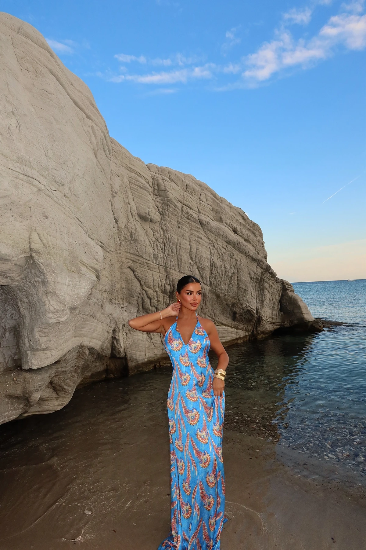 Picture of Blue Strappy Ethnic Pattern Long Dress