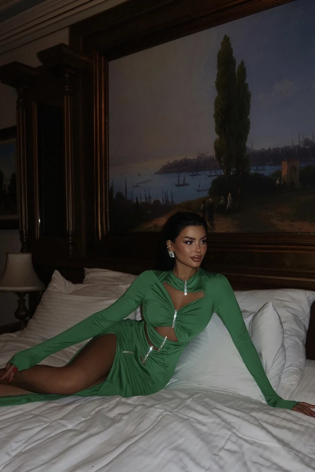 Picture of Green Window Detail Long Dress