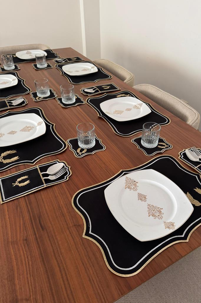 Picture of Edalım Keten Nakışlı Amerikan Servis Takımı 19 Parça Siyah