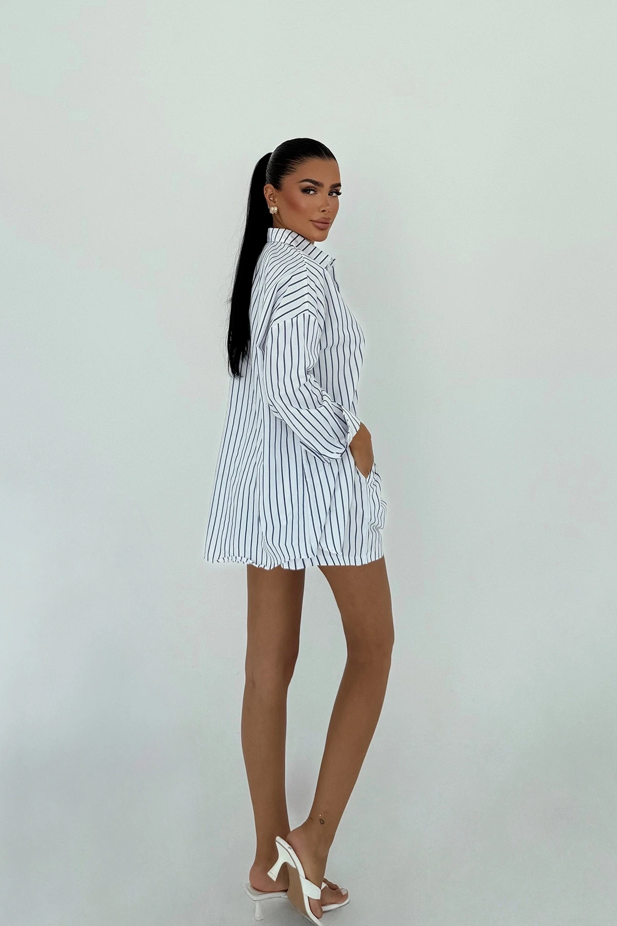 Picture of Navy Blue Striped Shorts Set