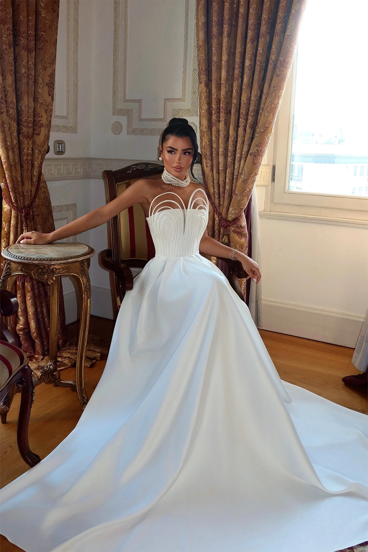 Picture of White Strapless Long Evening Dress