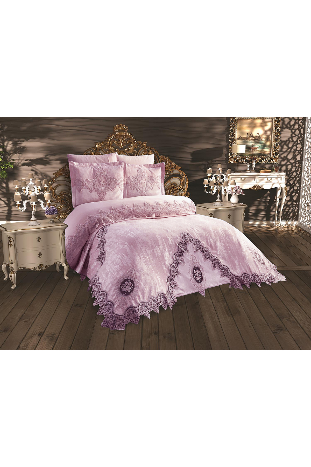 Picture of Fransiz Güpürlü Dilara Gelin Seti Pudra