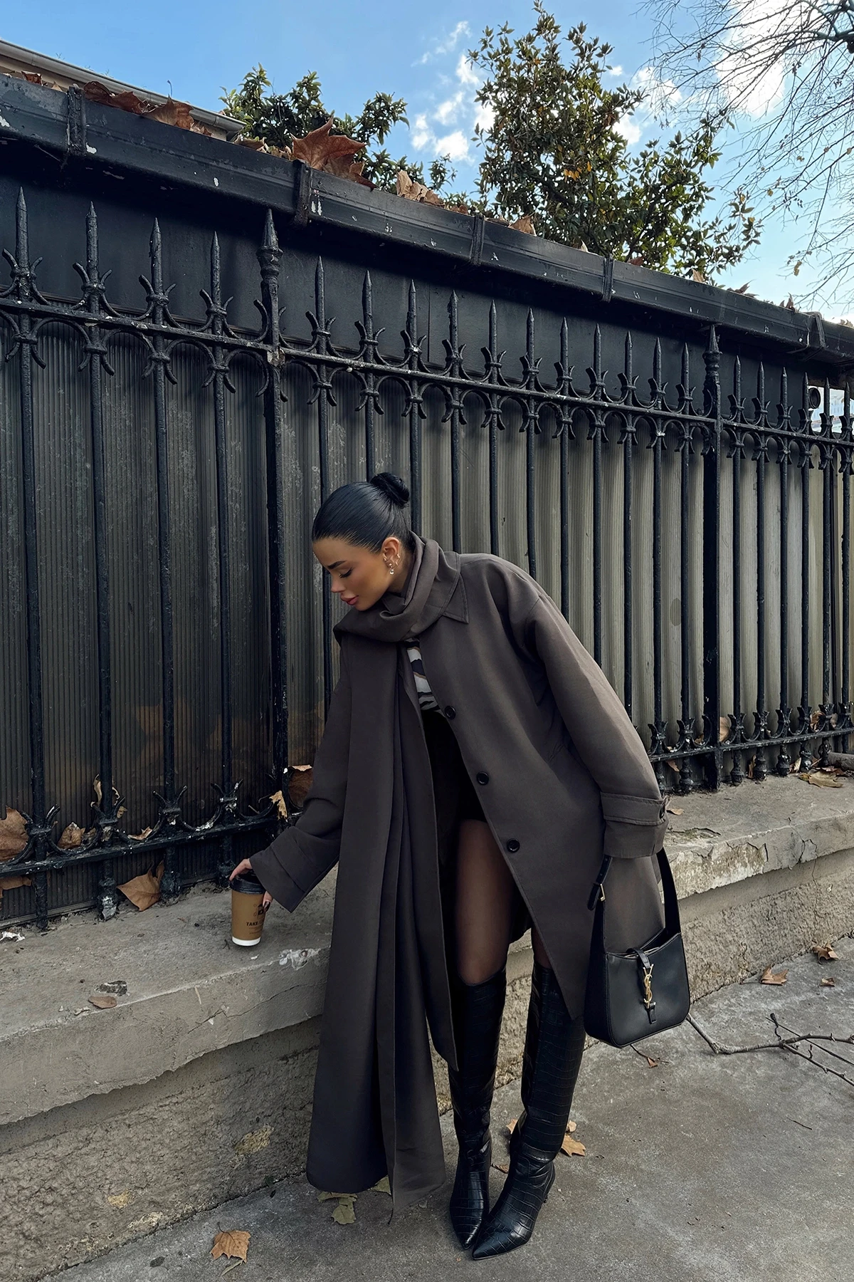 Picture of Brown Button Front Belt Detail Trench Coat