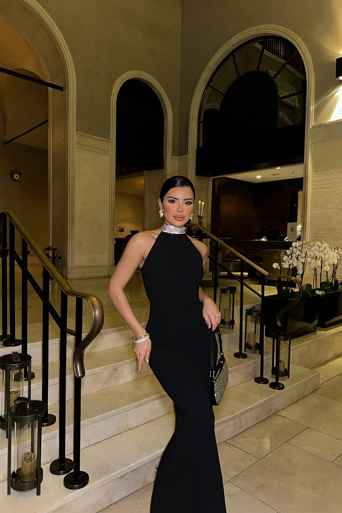 Picture of Black Noah Stone Detail Long Dress