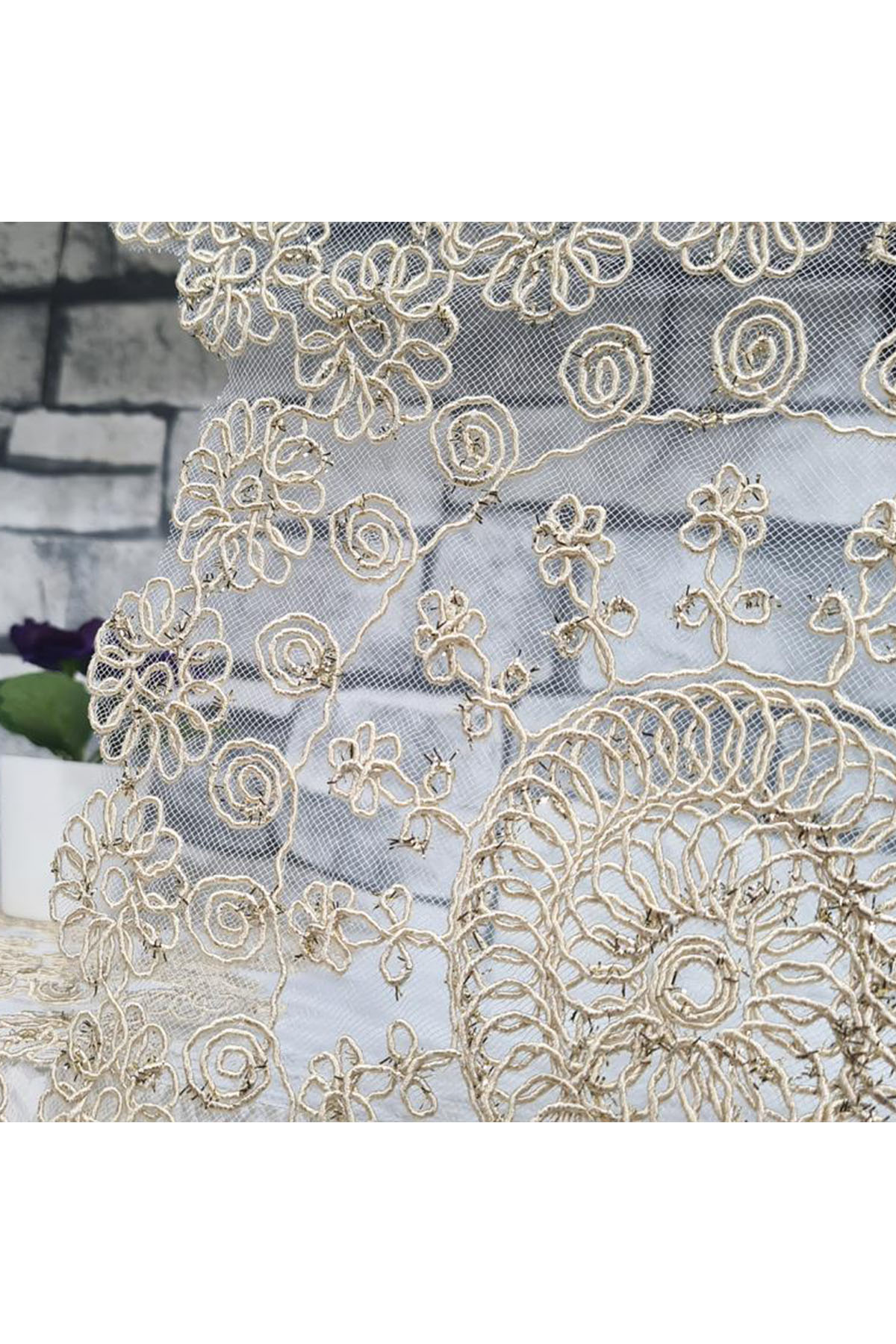 Picture of Çiçek Kordonlu 5 Parça Salon Takımı Cappucino - Gold