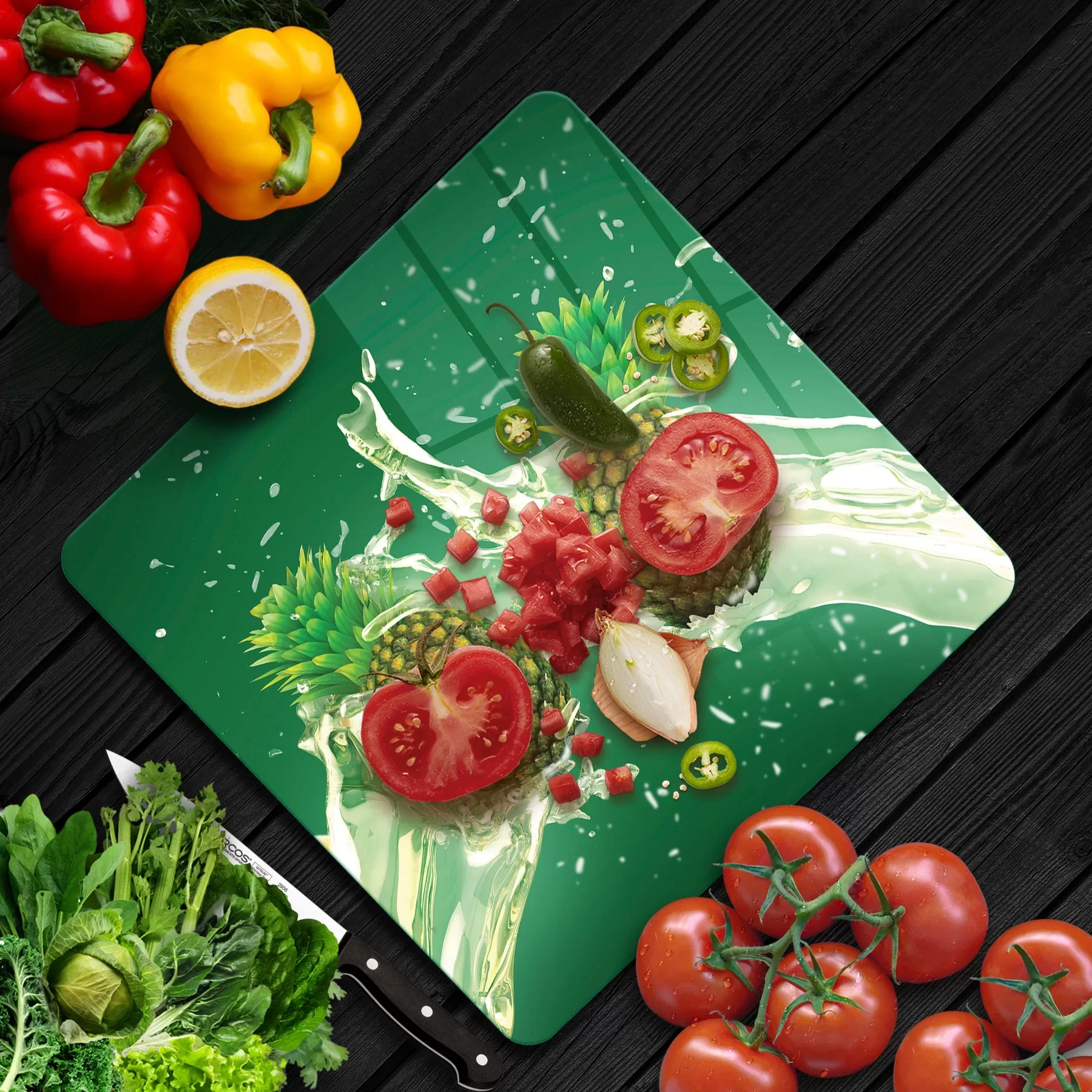 Picture of Decovetro Cam Kesme Tahtası ve Sunumluk Kare Ananas Desenli 30x30 Cm