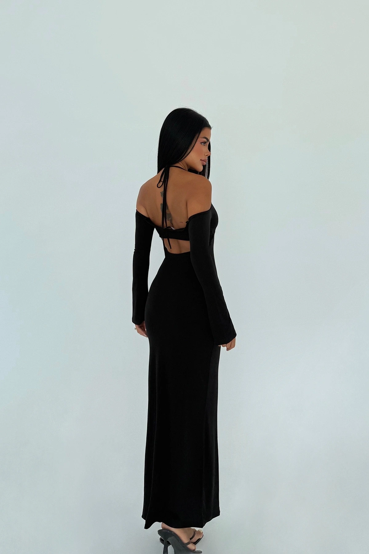 Picture of Black Long Sleeve Tied Dress