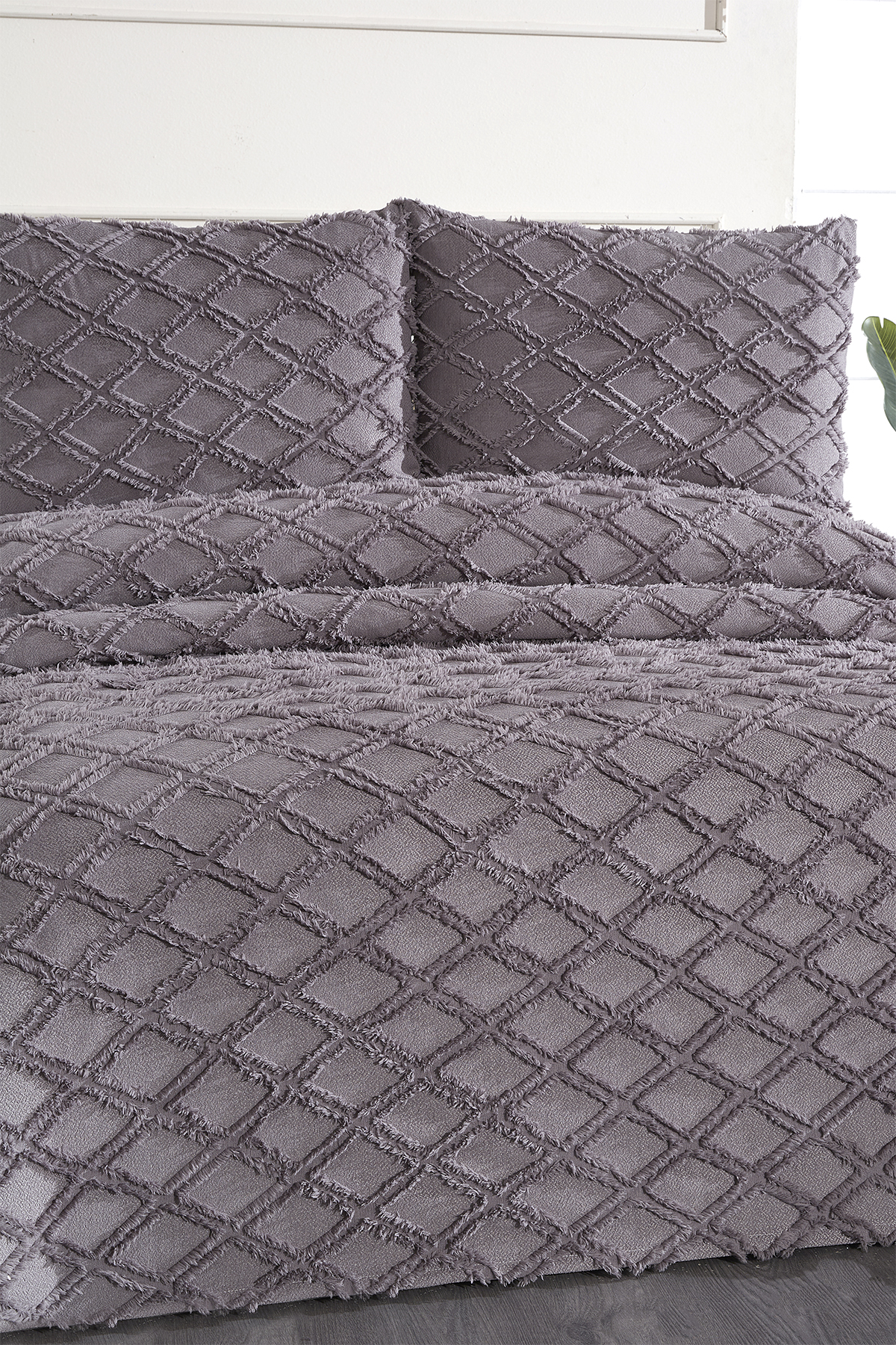 Picture of Çeyiz Diyarı Vesya 3 Parça Çift Kişilik Pike Takımı Antrasit