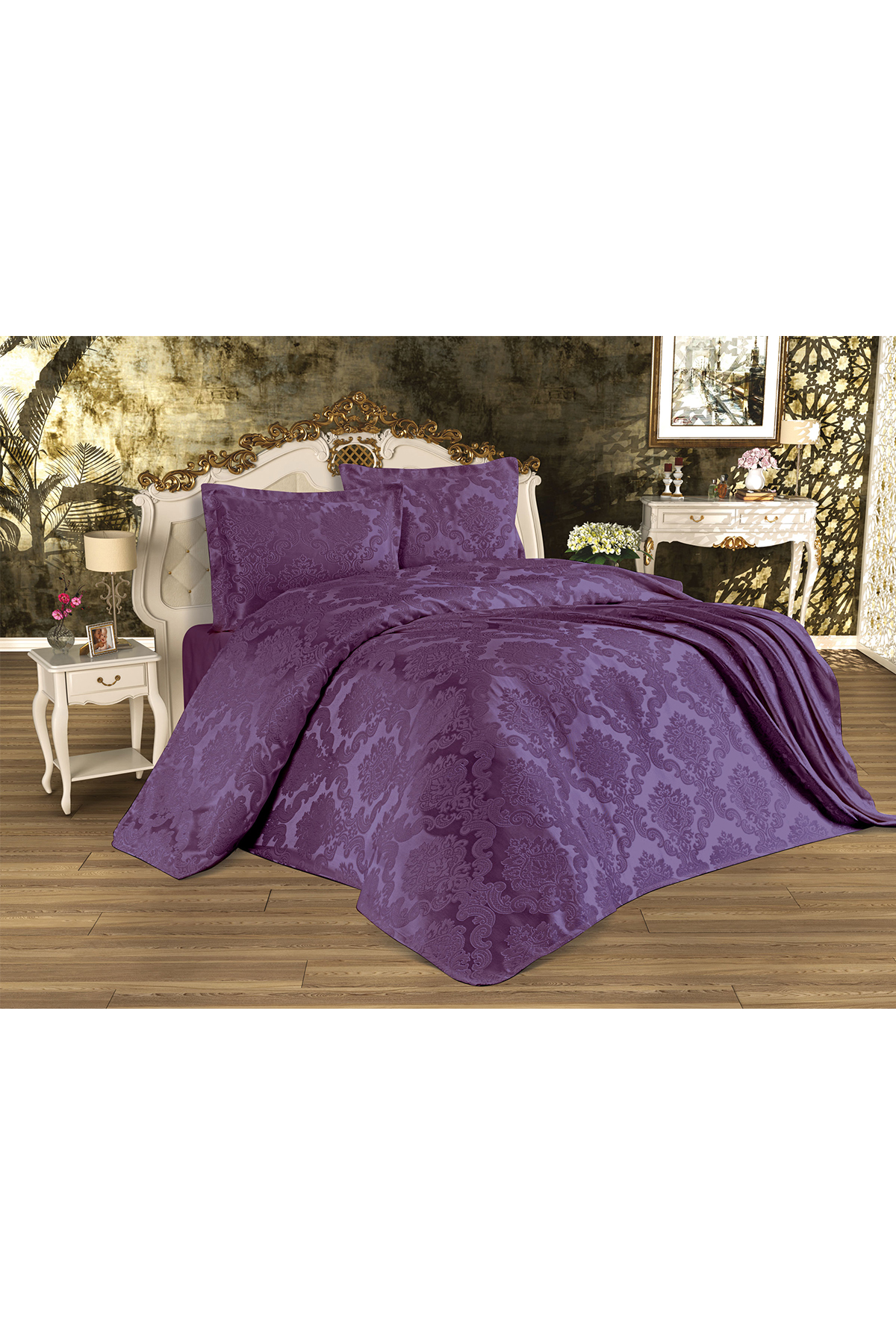 Picture of Busem Jakarlı Şönil Tek Kişilik Yatak Örtüsü Mürdüm