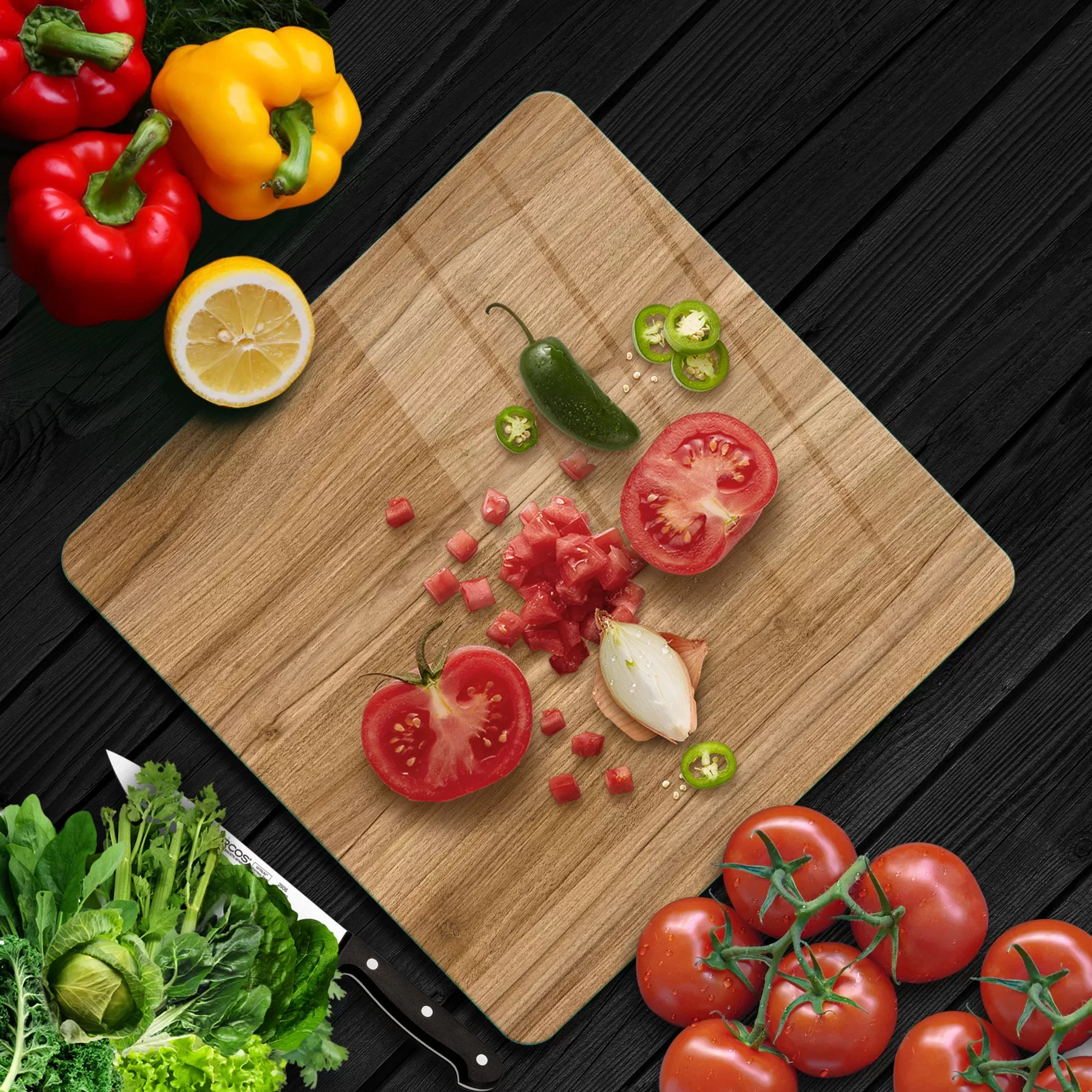 Picture of Decovetro Cam Kesme Tahtası ve Sunumluk Kare Açık Ahşap Meşe Desenli 30x30 Cm