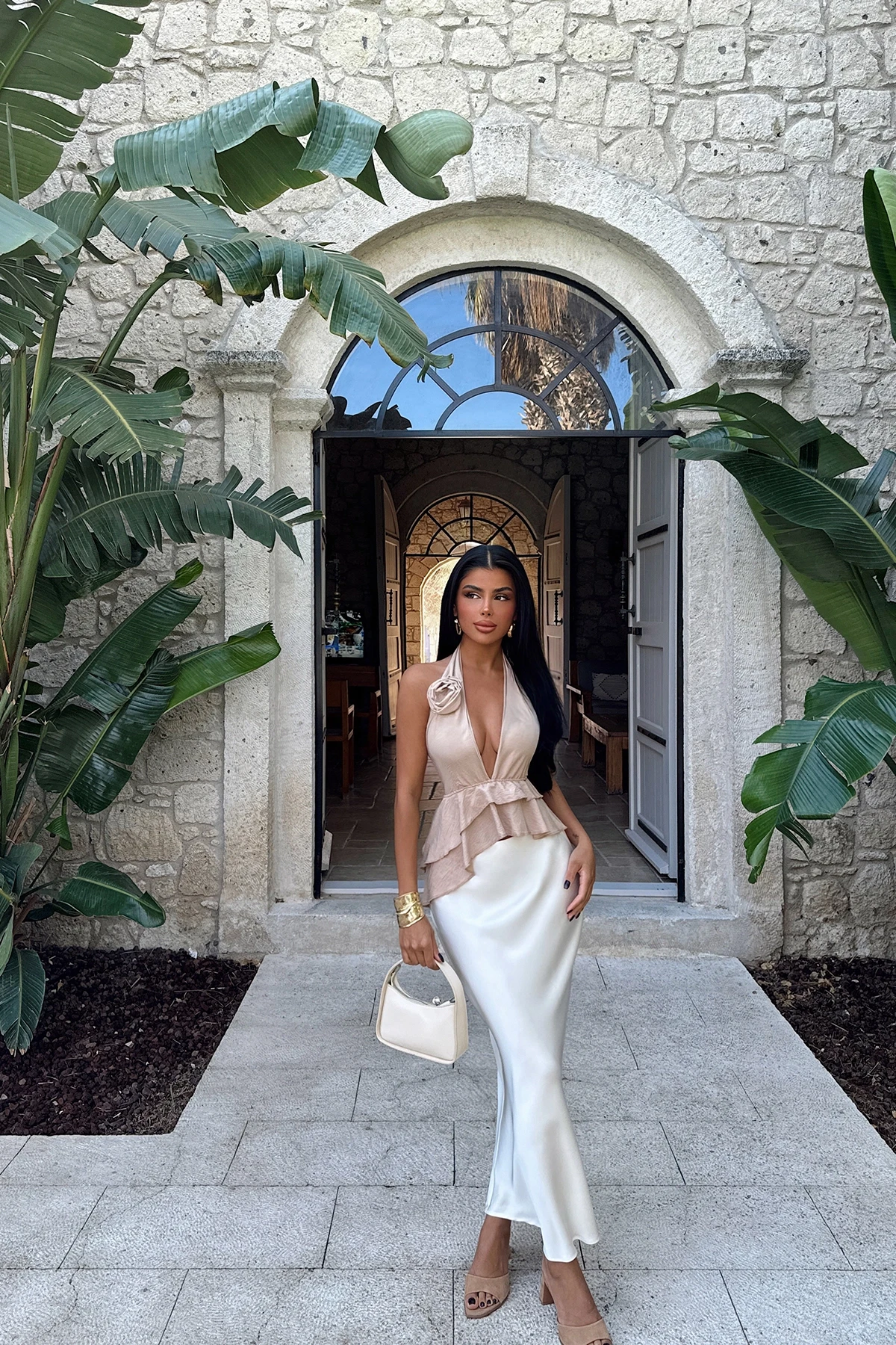 Picture of Beige Rose Detail Tied Crop