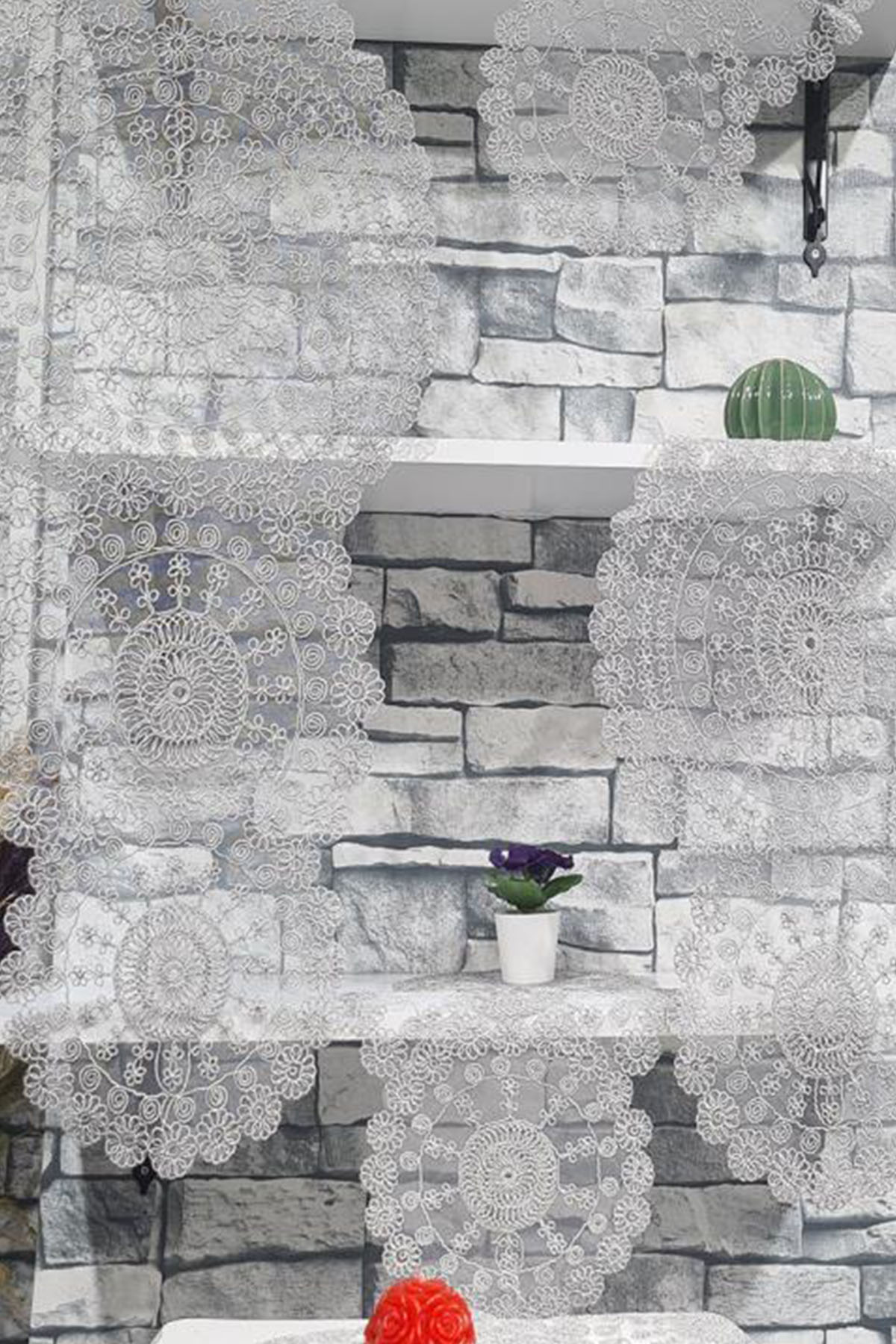 Picture of Çiçek Kordonlu 5 Parça Salon Takımı Gri