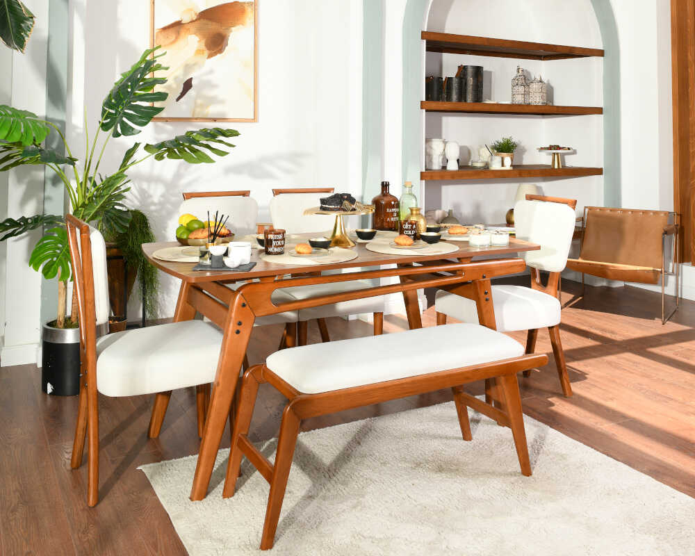 Picture of Palace Ceviz 4 Sandalye 1 Bench 1 Masa (80x160)