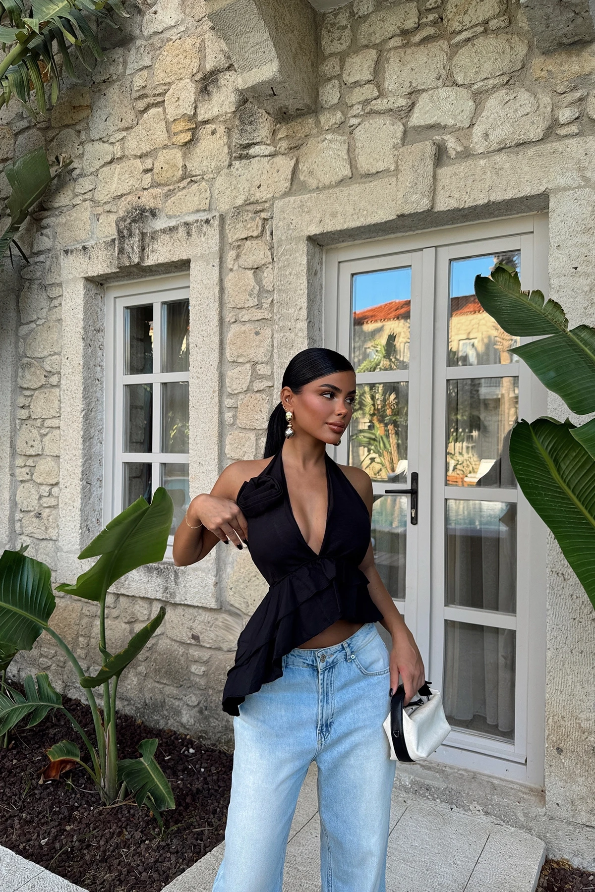 Picture of Black Rose Detail Tied Crop