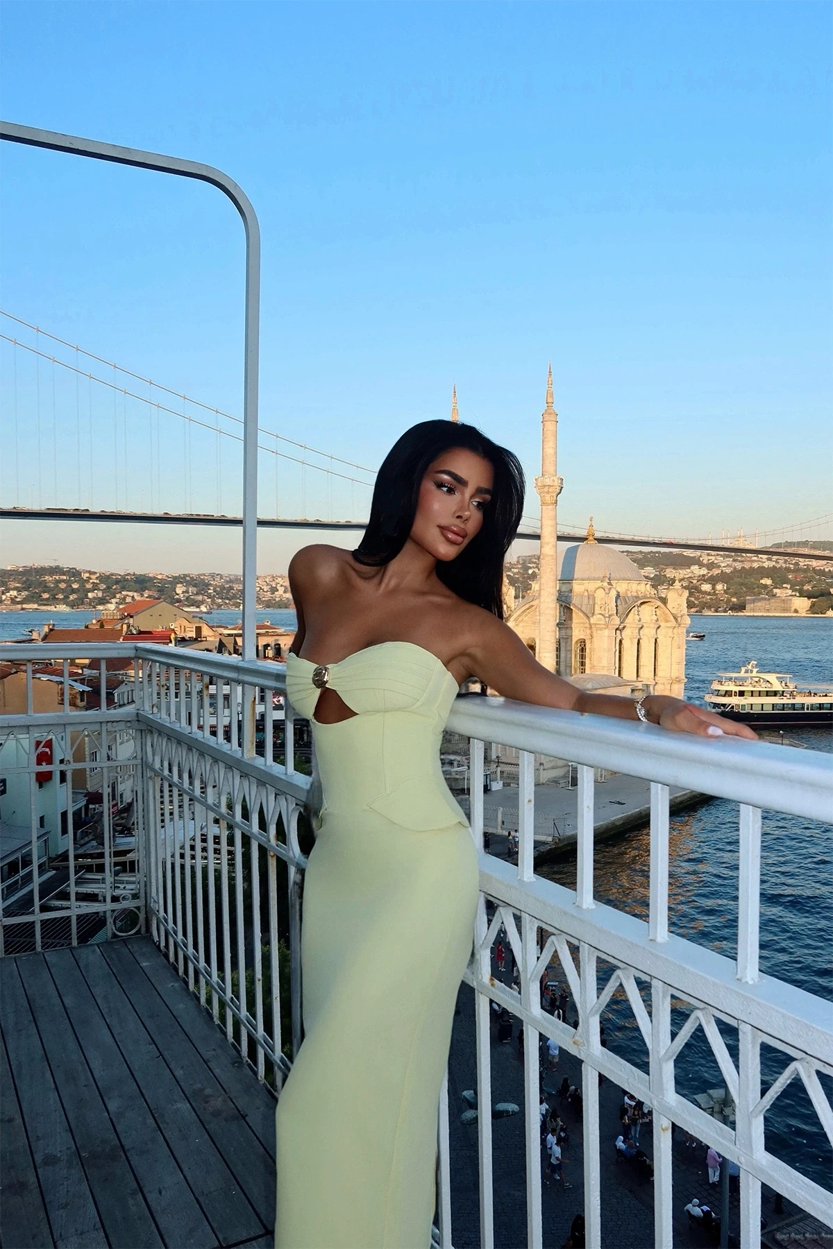 Picture of Yellow Strapless Dress with Pocket Detail