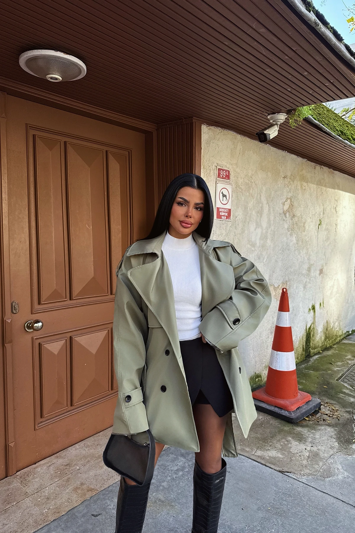 Picture of Khaki Button Detail Trench Coat