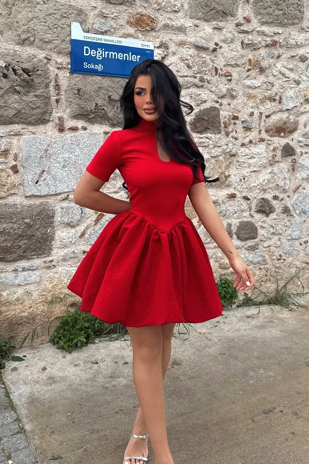 Picture of Red Window Detail Mini Dress
