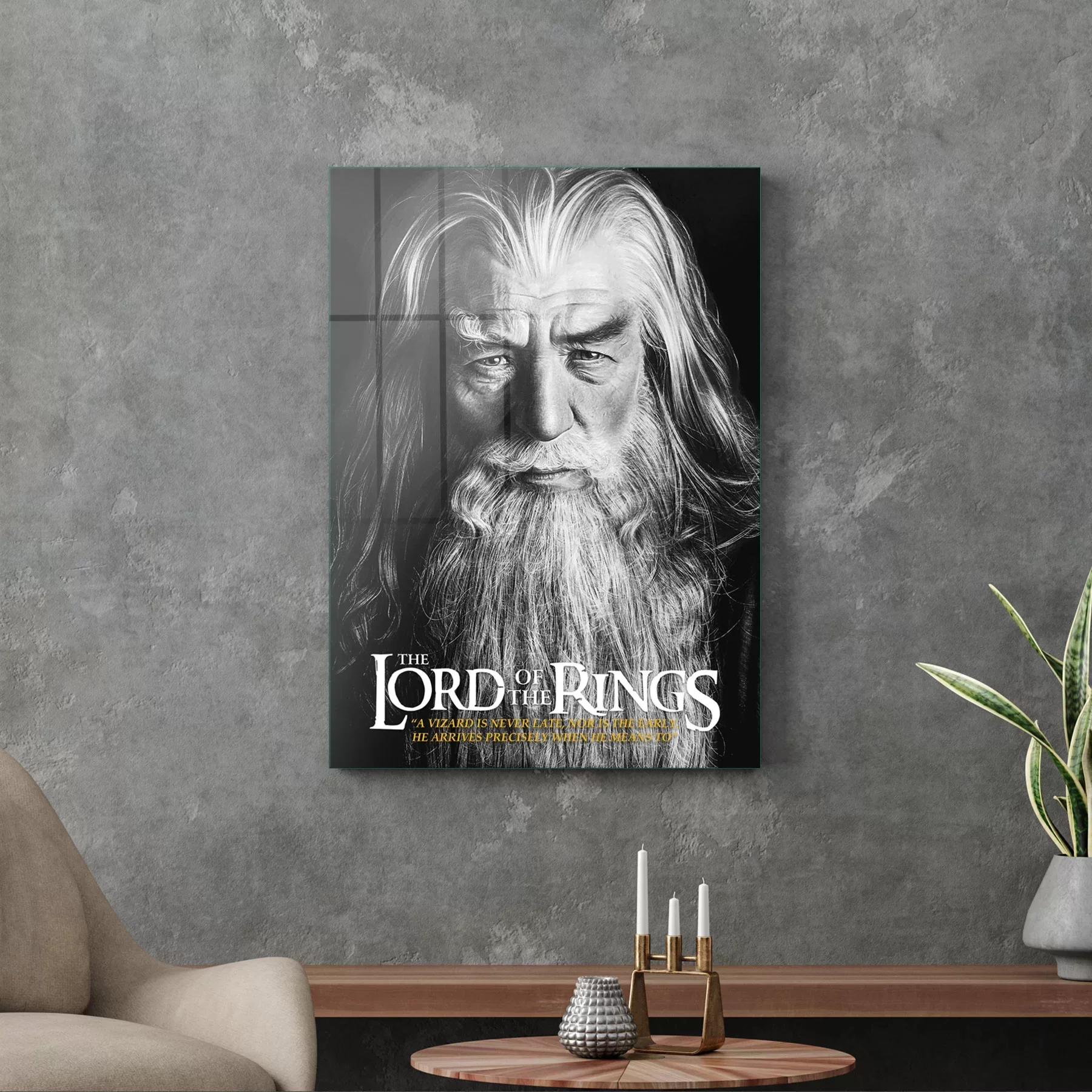 Picture of Decovetro Cam Tablo Yüzüklerin Efendisi Gandalf Never late 50x70 cm