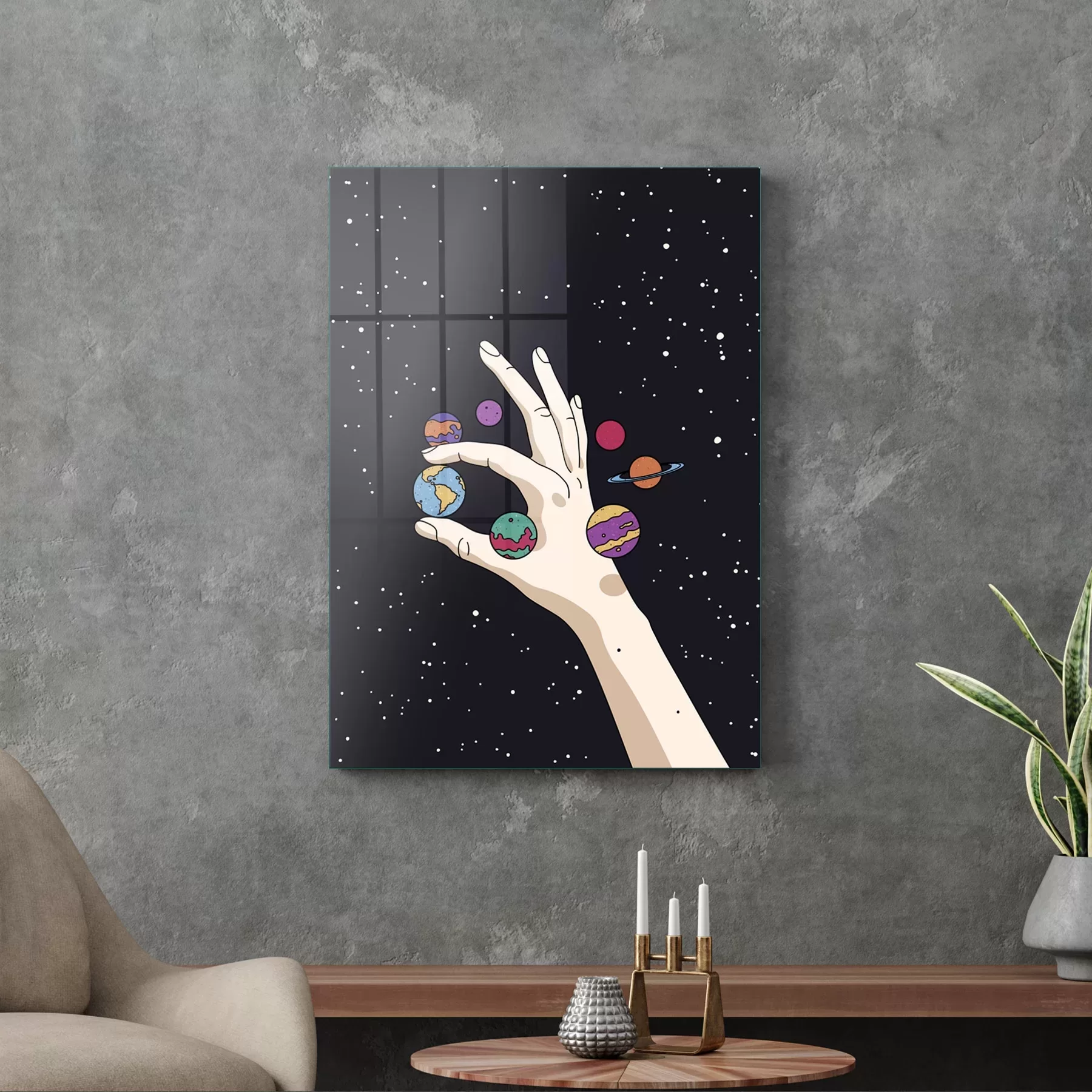Picture of Decovetro Cam Tablo Hand And Planets 70x100 cm