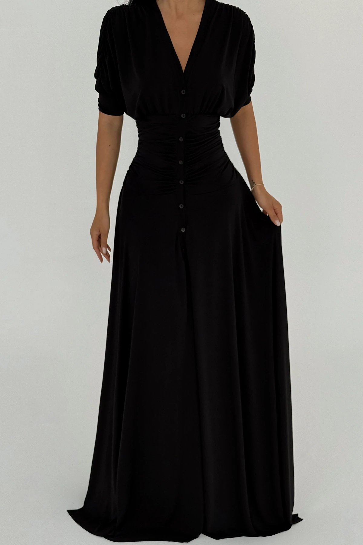 Picture of Black Eliah Long Buttoned Dress