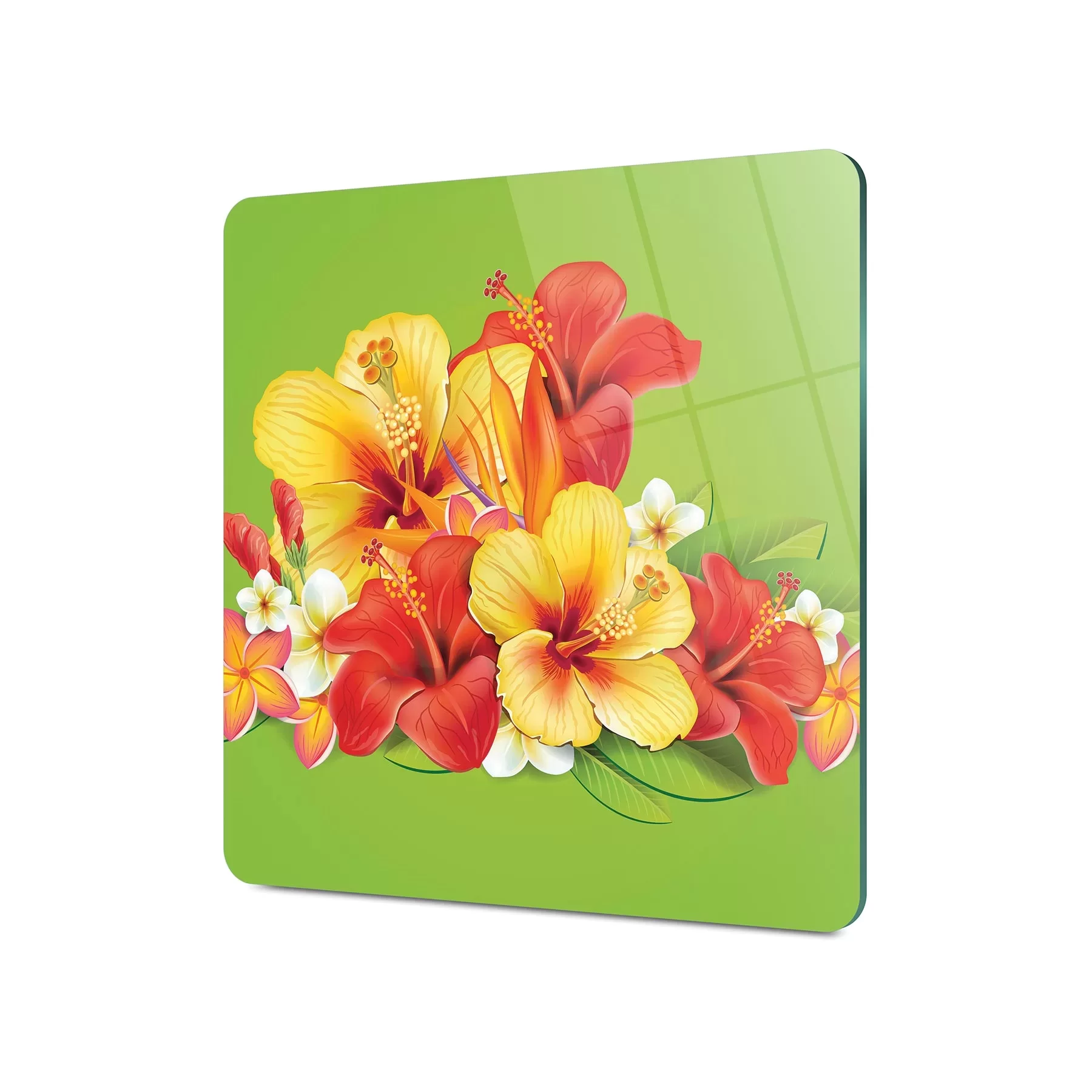 Picture of Decovetro Cam Kesme Tahtası ve Sunumluk Kare Renkli Çiçek Desenli 30x30 Cm