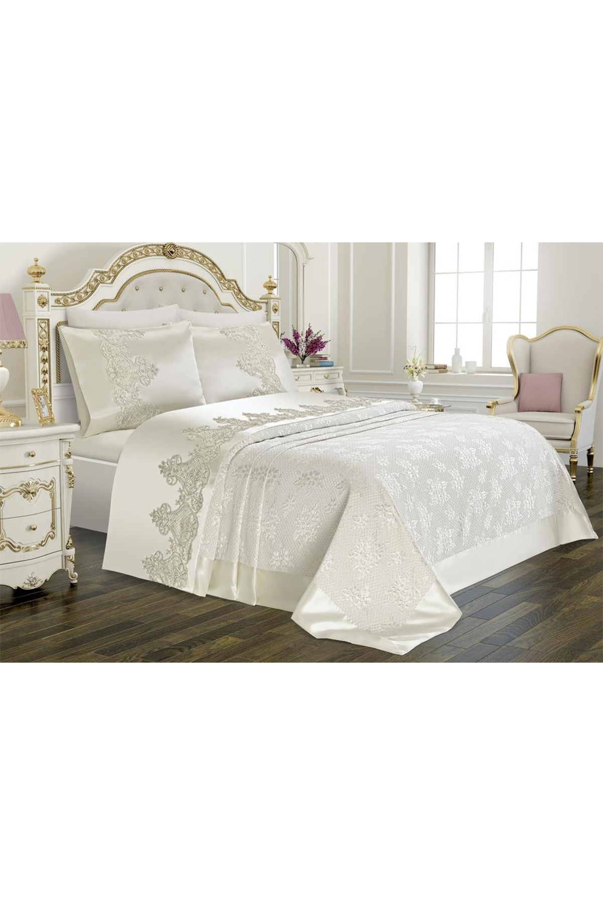 Picture of Çeyizlik Gelin Seti Dubai Sade 7 Parça Krem