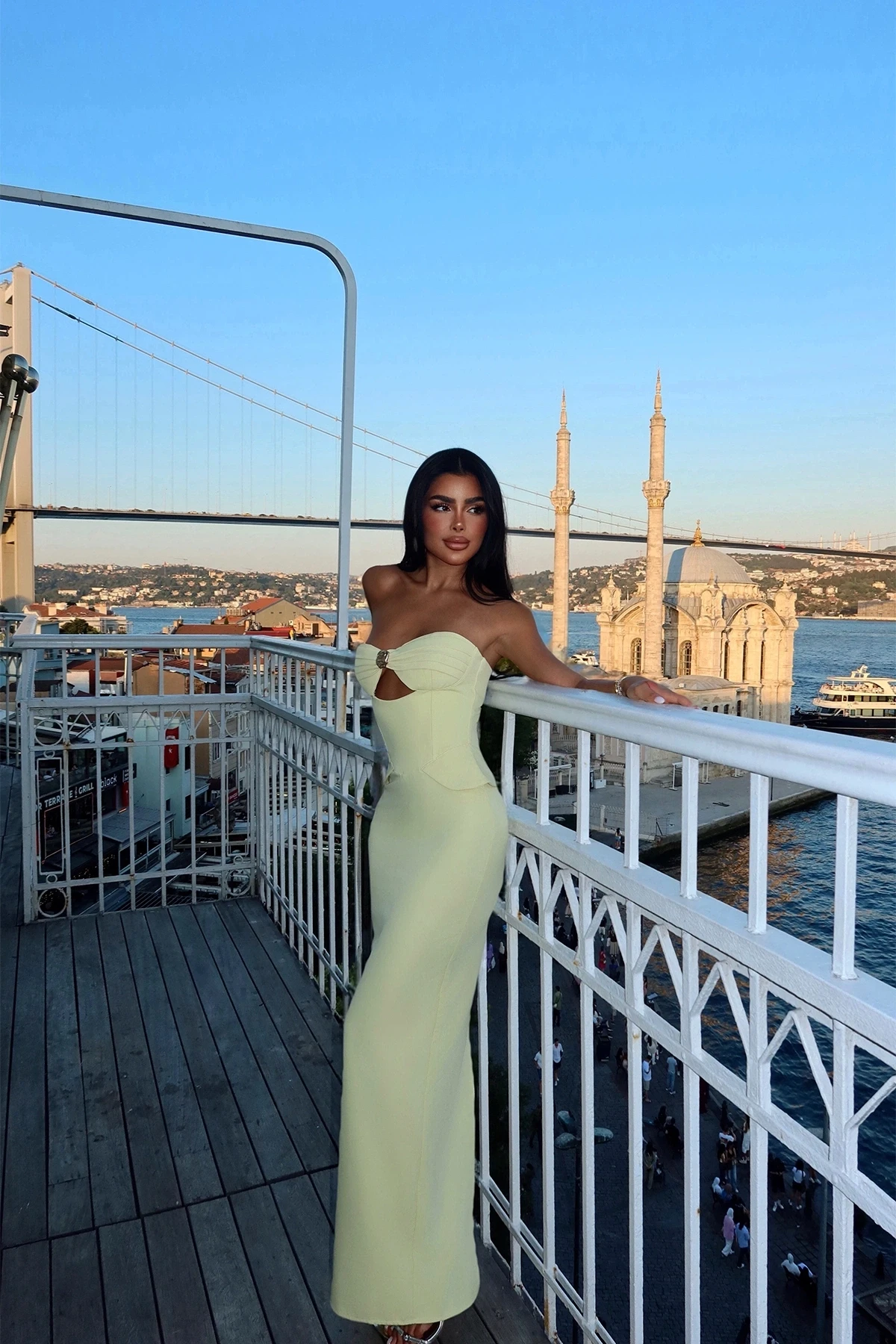 Picture of Yellow Strapless Dress with Pocket Detail