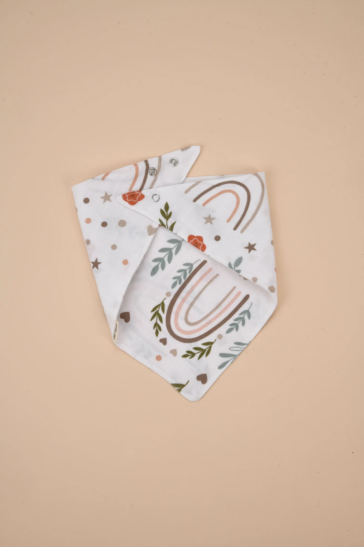 Picture of Organik Sertifikalı Çift Katlı Müslin Kumaş - İki Çıtçıtlı Bebek Salya Önlük / Fular - Gökkuşağı Desenli