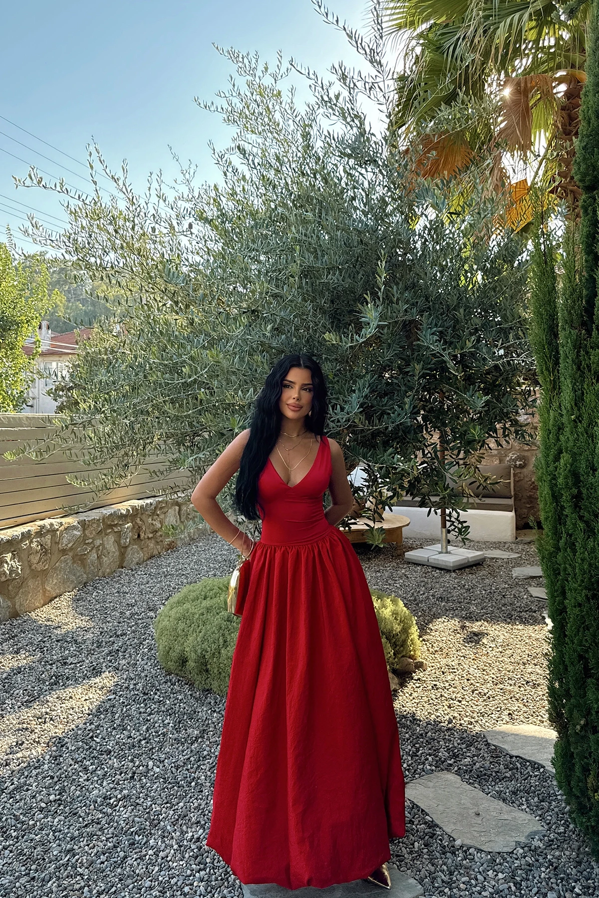Picture of Red Amara Long Balloon Dress