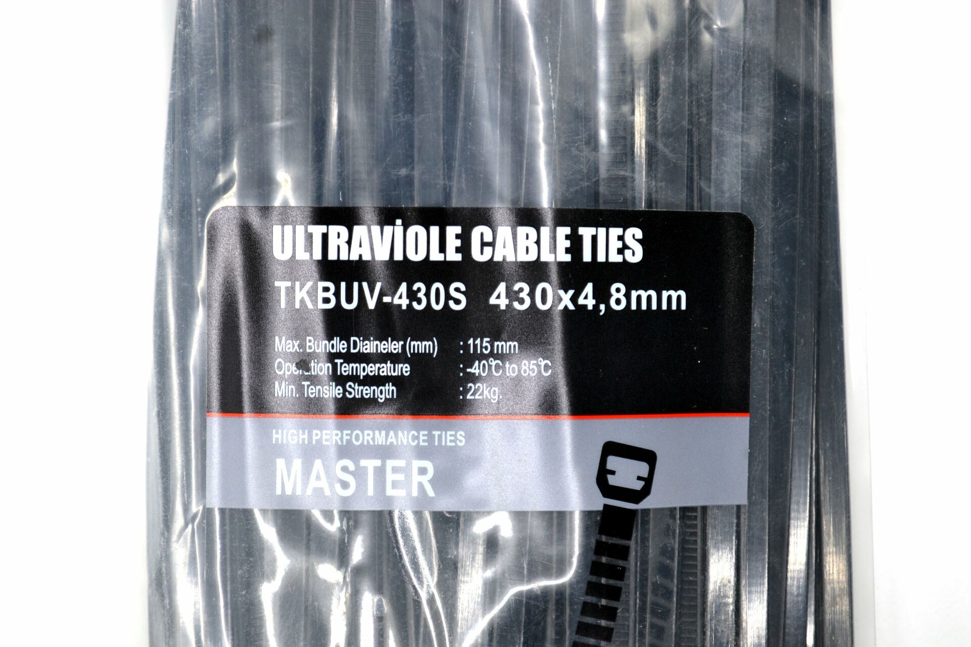 Picture of 430x4,8 Ultraviyole Dayanıklı Kablo Bağı Siyah 100 Adetli Poşet MT-UV430