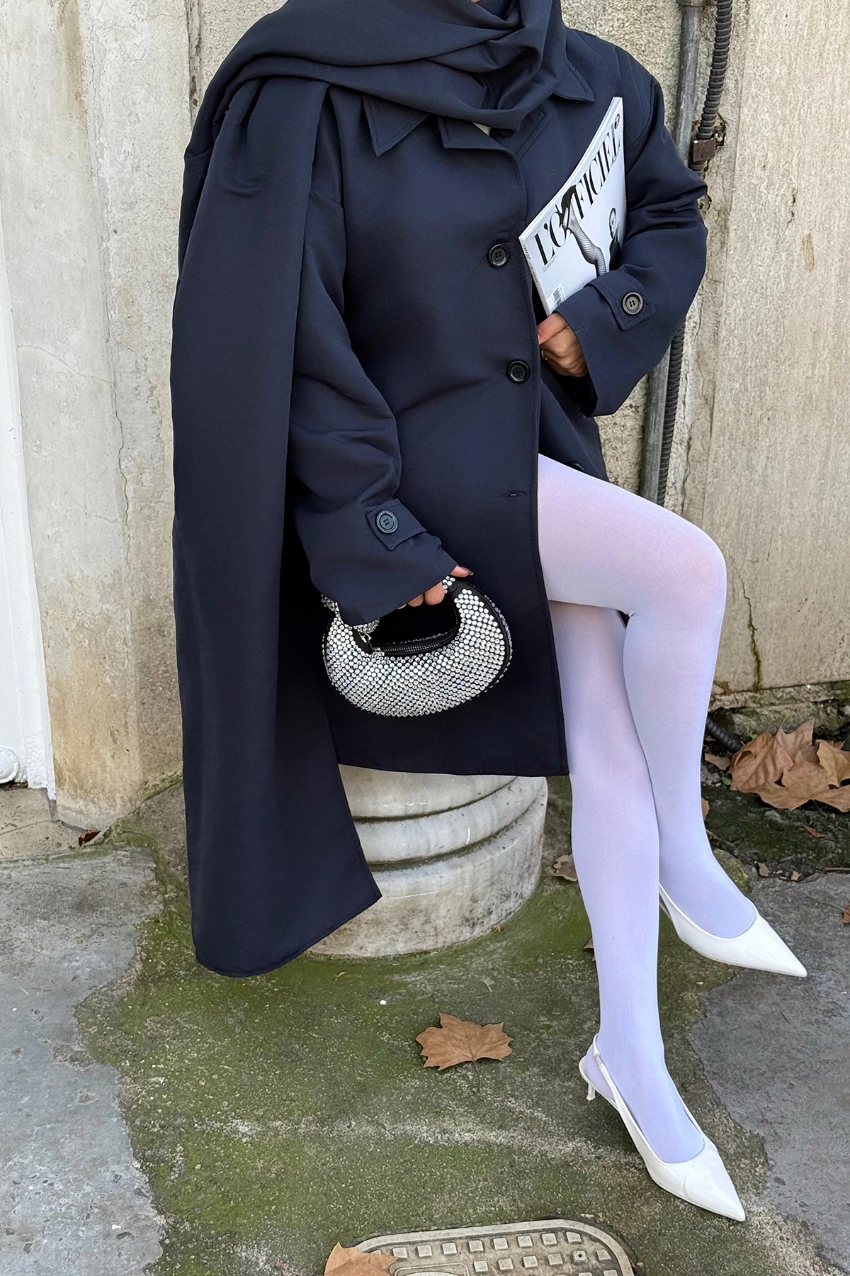 Picture of Navy Blue Acler Ruffle Collar Trench Coat