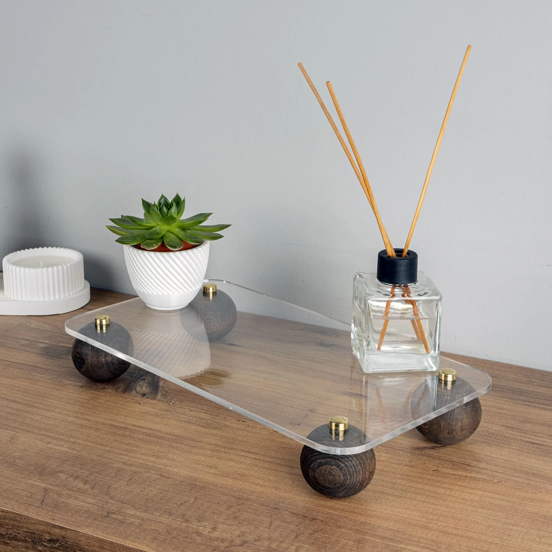 Picture of Decovetro Ahşap Ayaklı Dekoratif Şeffaf Organizer Düzenleyici 18 x 33 Cm