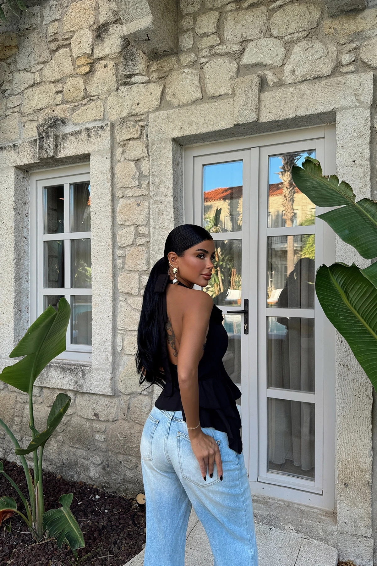 Picture of Black Rose Detail Tied Crop