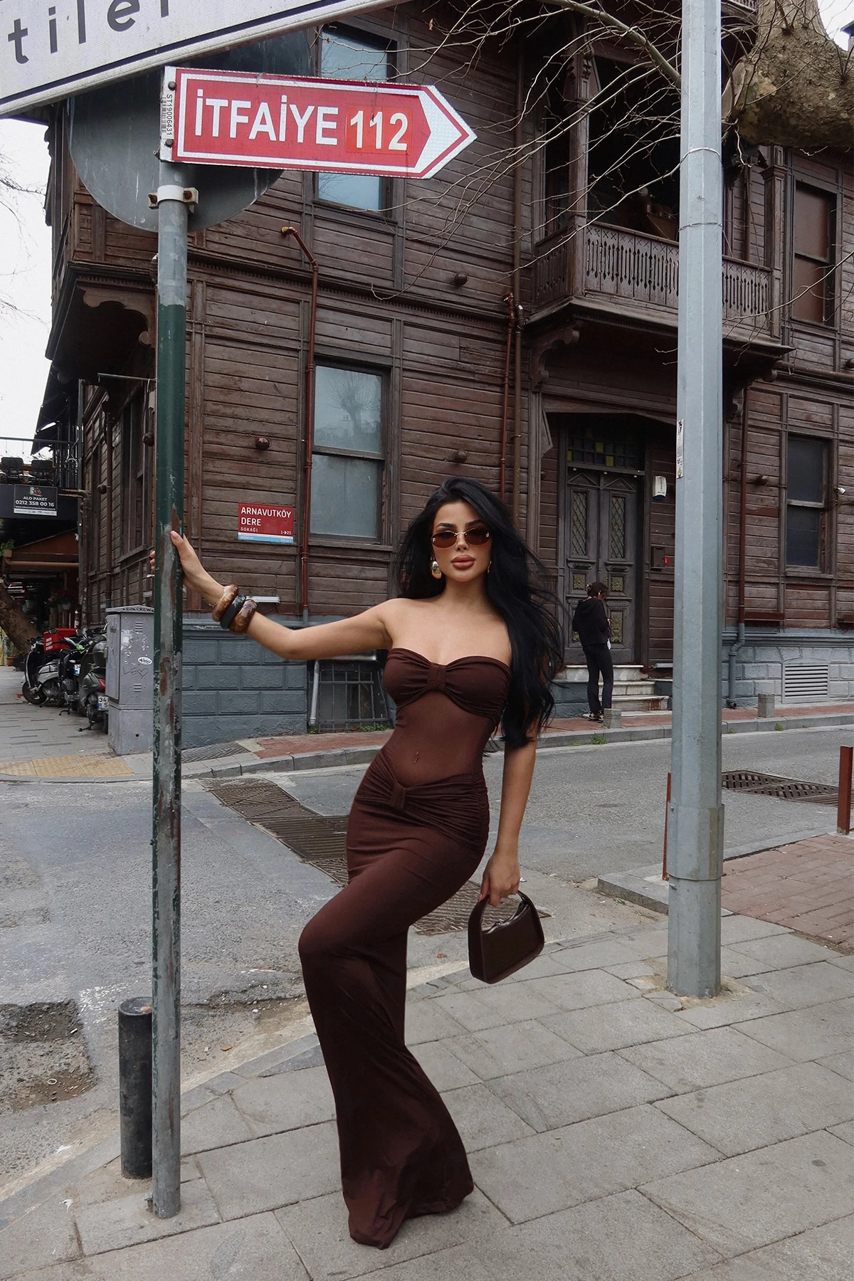 Picture of Brown Armen Tulle Detail Dress